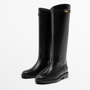 $390 Massimo Dutti Leather Riding Boots Black Size US 6